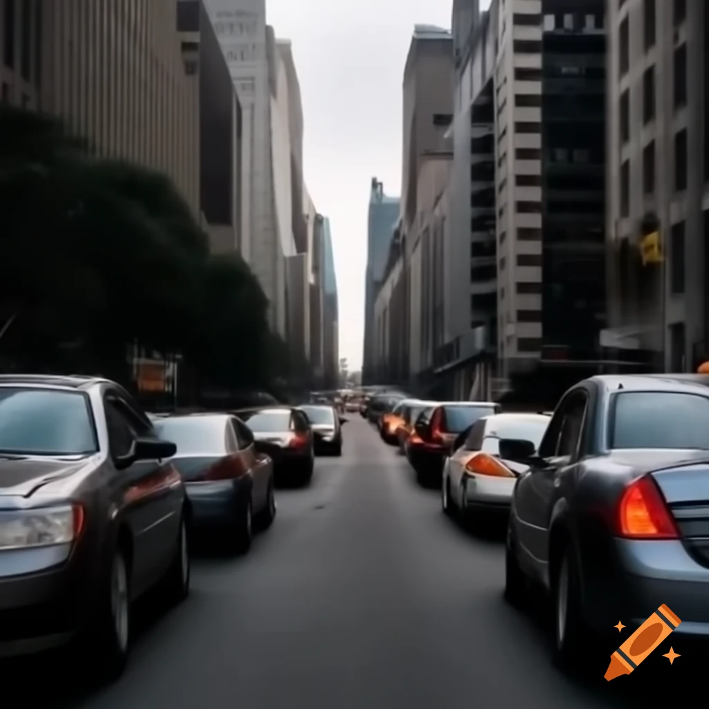 Realistic depiction of a bustling city filled with cars