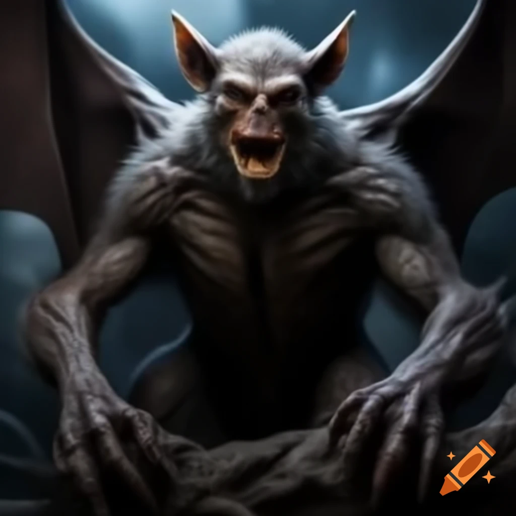 Colossal monstrous bat depicted in a dramatic scene