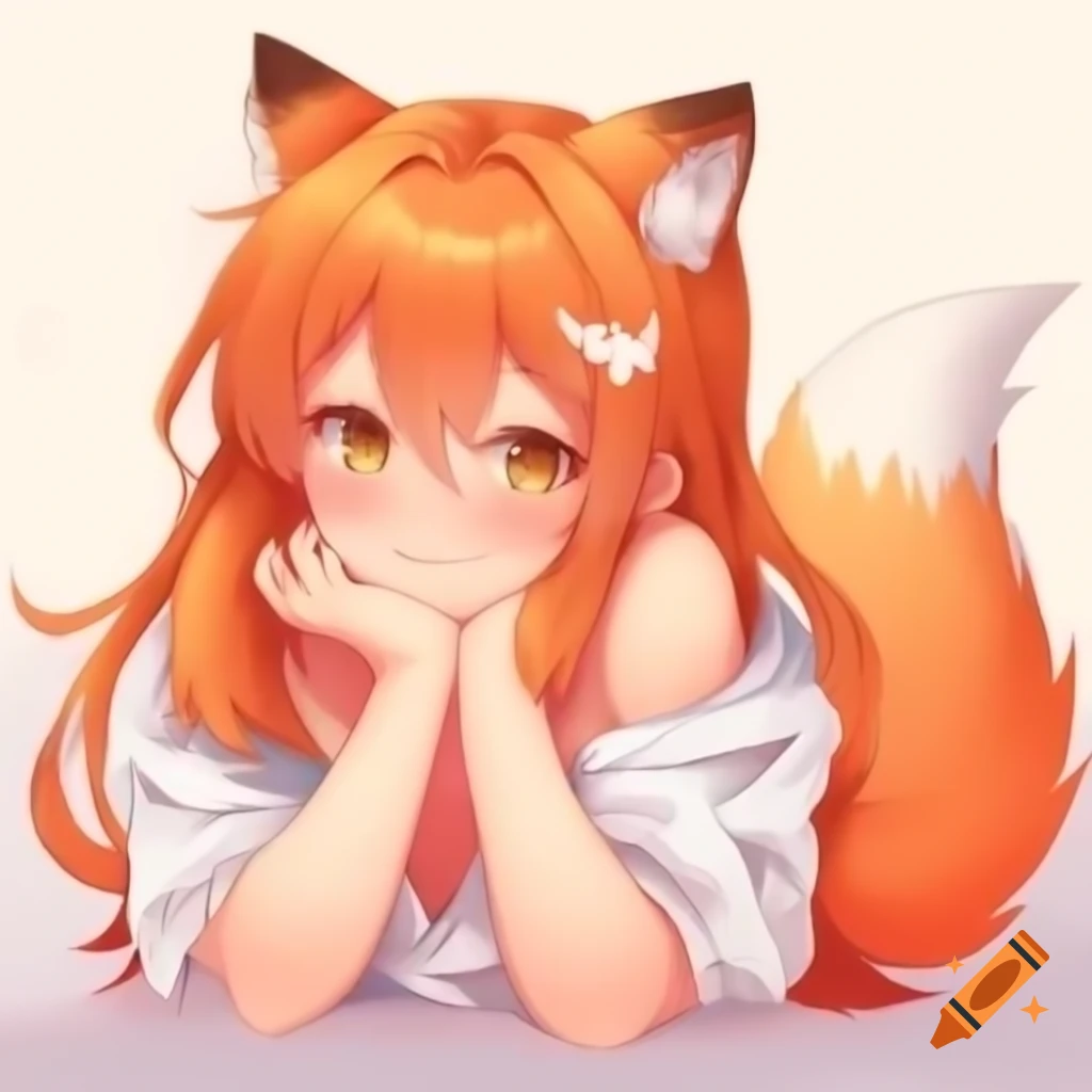 Anime girl with fox ears and tail, bright and extroverted