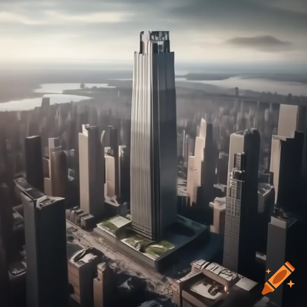 Giant skyscraper library in a sprawling city
