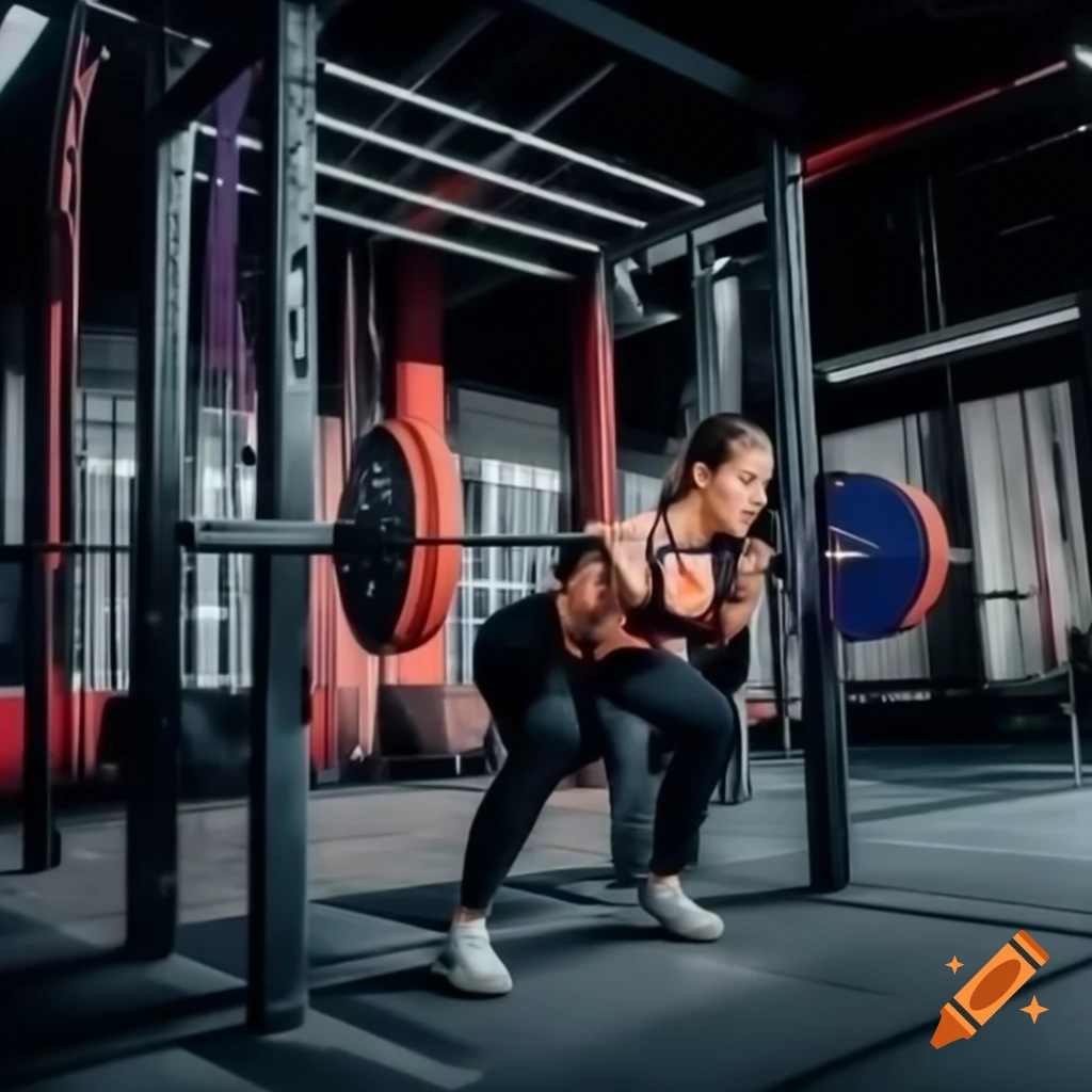 Person performing workout on CrossFit station with bright lighting and vibrant colors