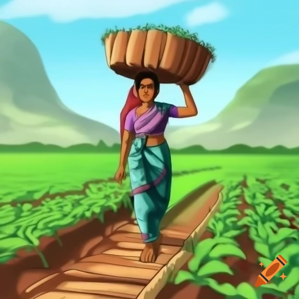 Indian woman working in crop field captured in painting