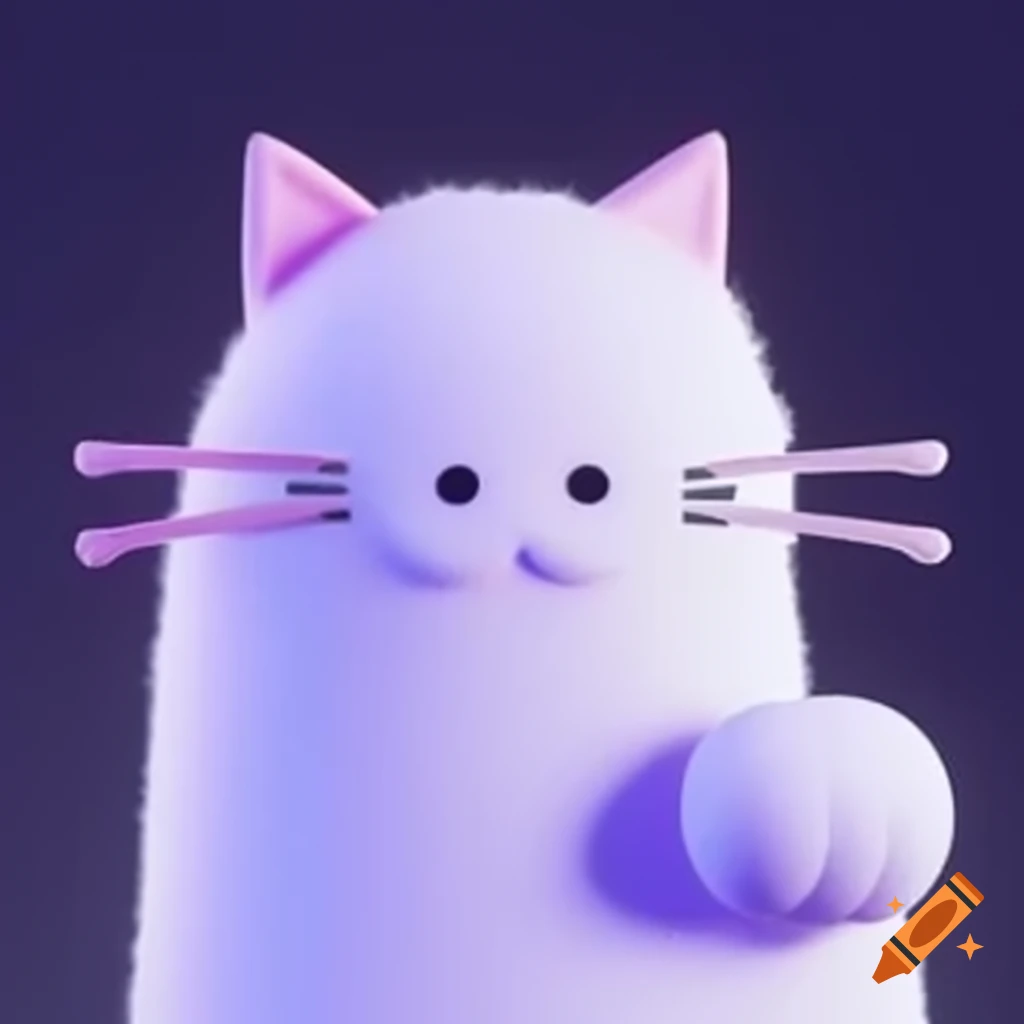Fluffy white cat with heterochromia in 3D cartoon style