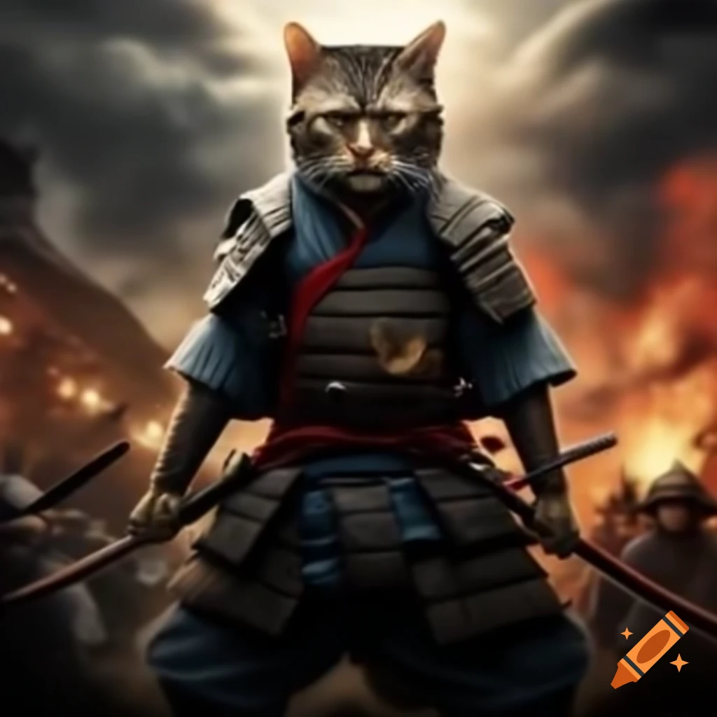 Cat samurai charging into battle