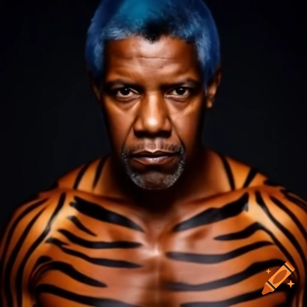 Muscular figure resembling denzel washington with tiger style makeup