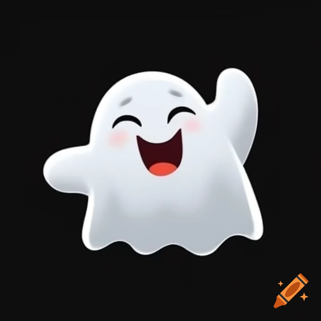 Cheering happy ghost on black background
