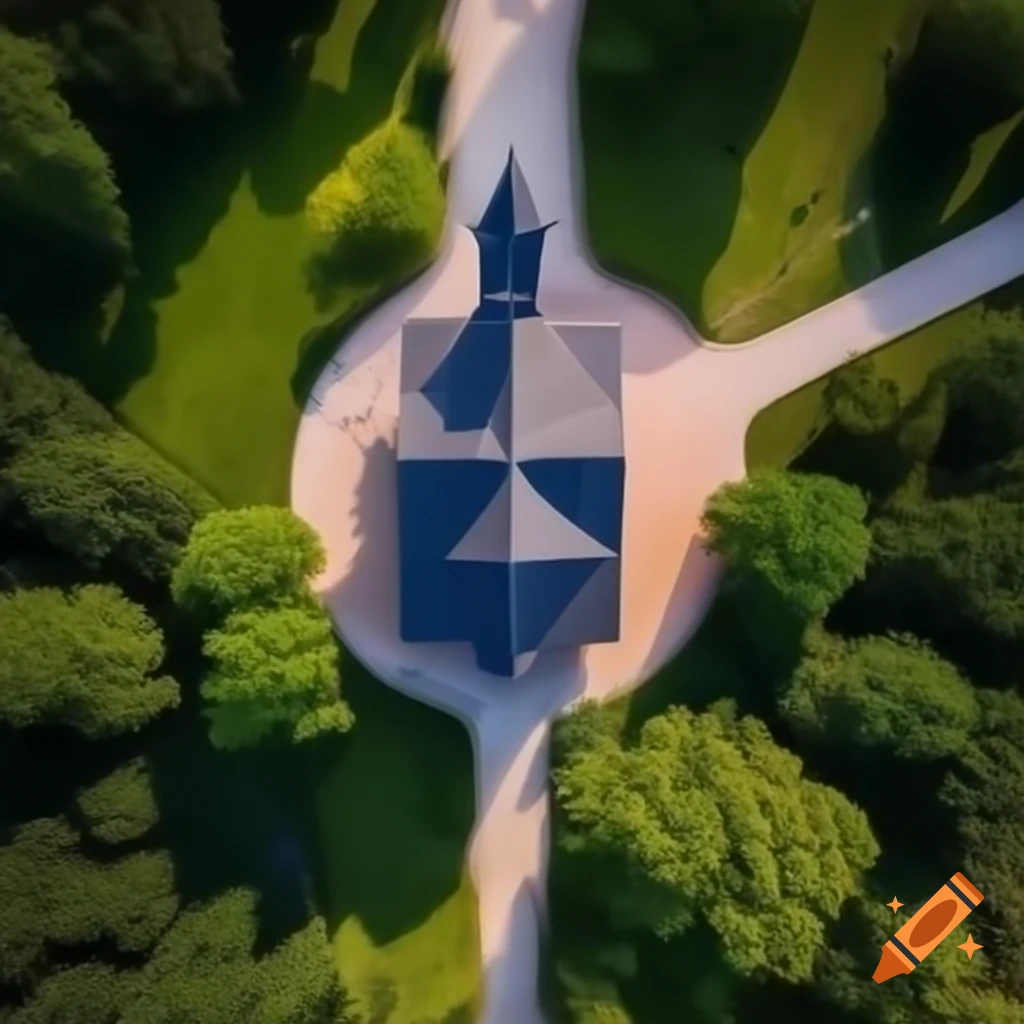 Aerial view of a church building