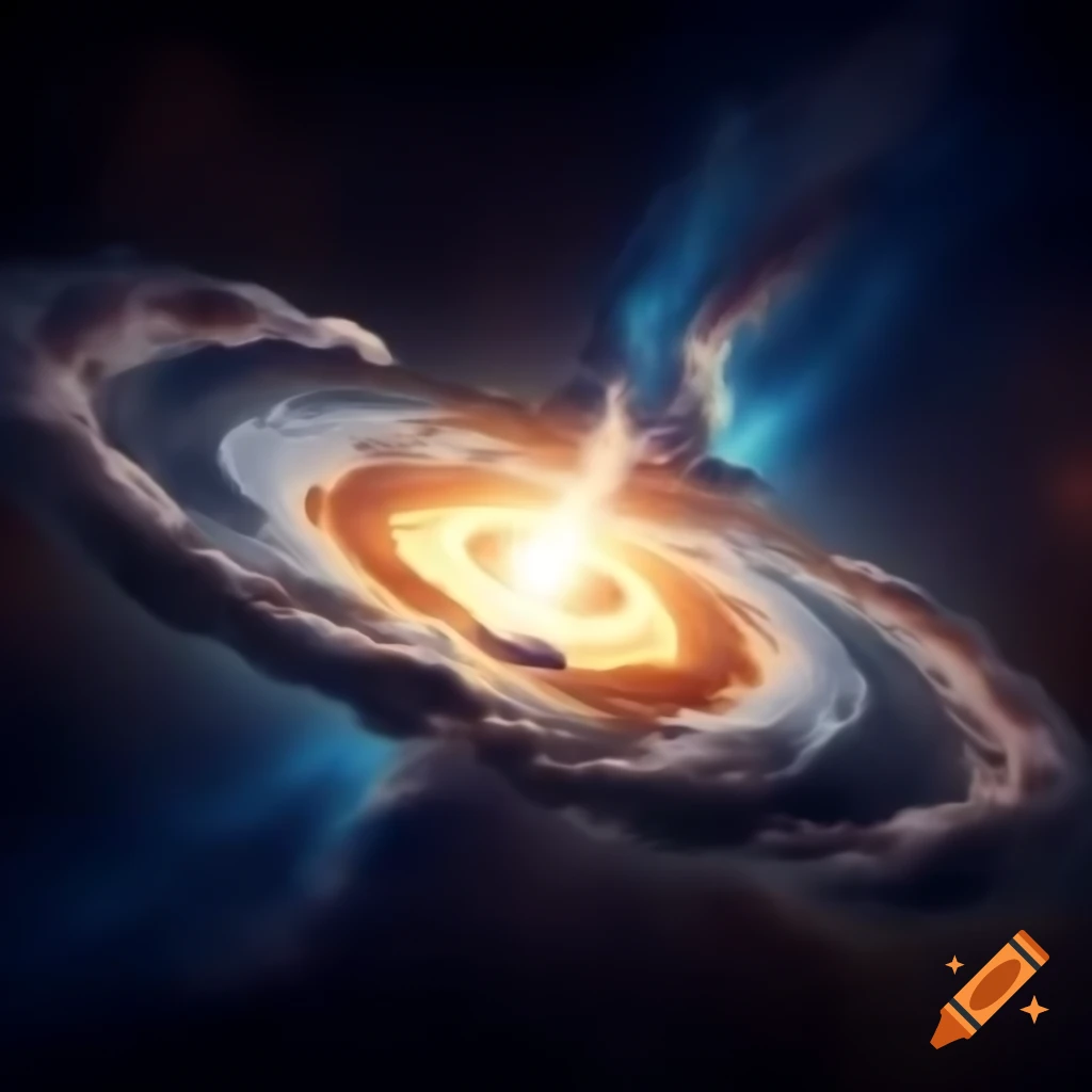 Massive swirling cloud of gas and dust in space with glowing effects