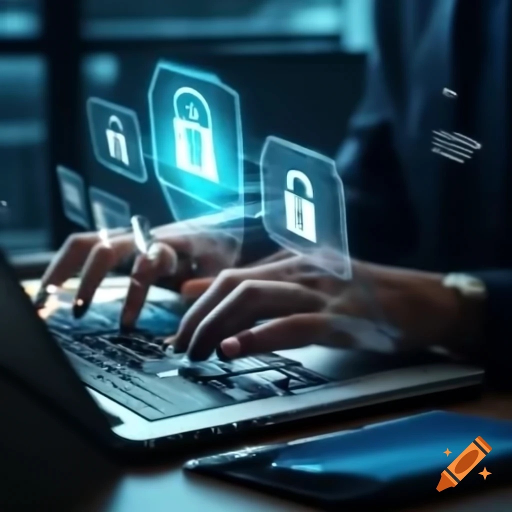 Professional using laptop with holographic incident management icons