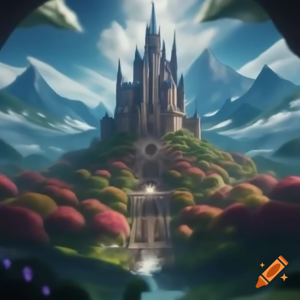 Majestic medieval castle with rounded towers and arcane energy on Craiyon