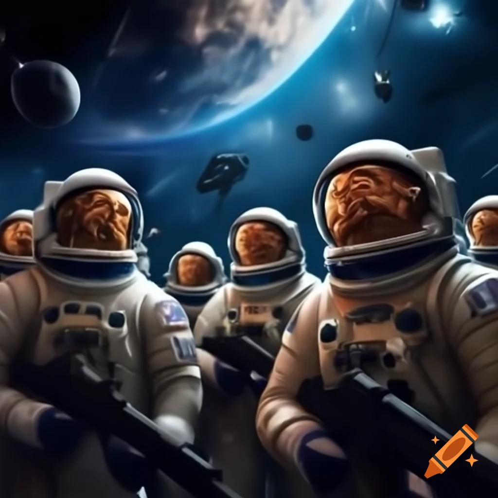 Action scene of Gallifrey Chancellery Guards in iconic uniforms charging in futuristic setting
