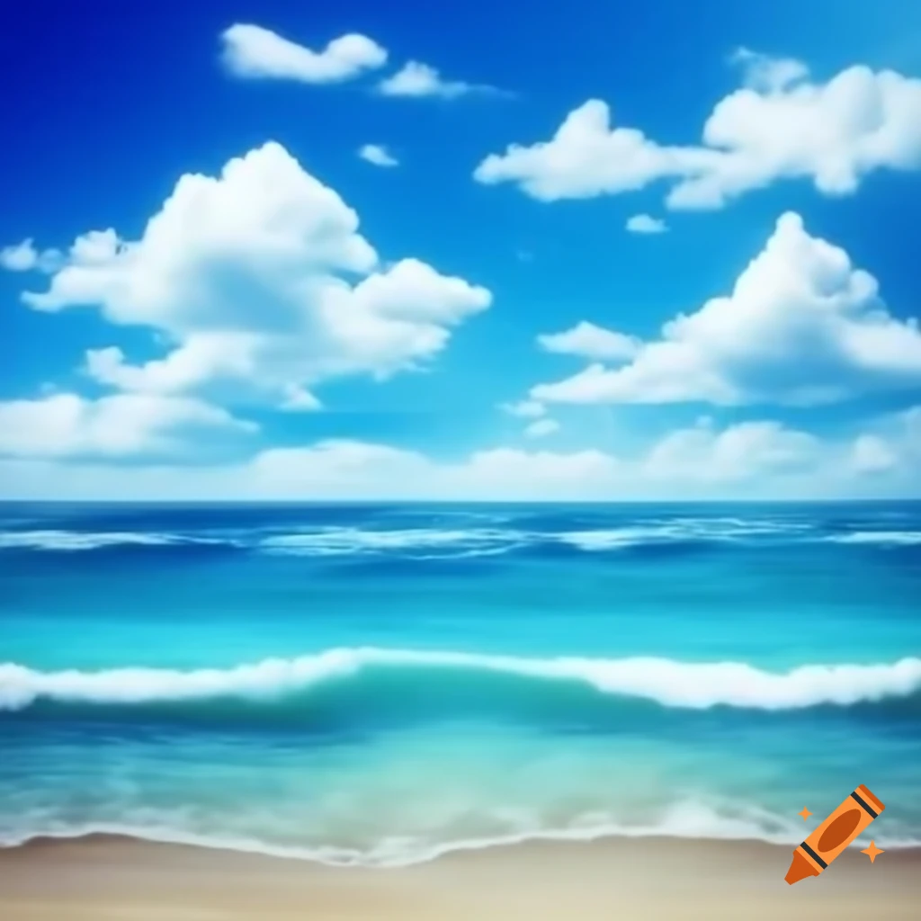 Blue sea under blue sky with white clouds