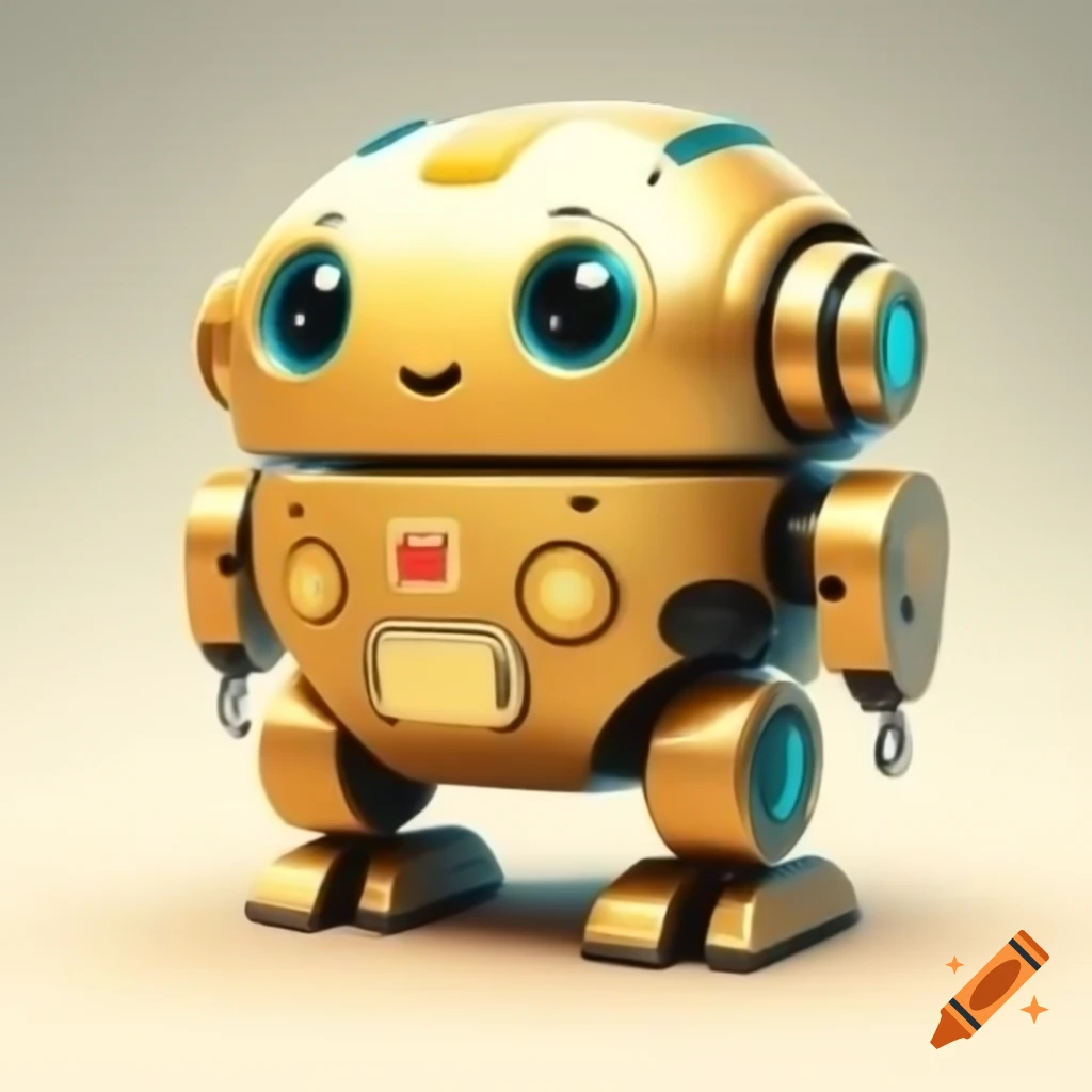Cute gold and indigo robot illustration