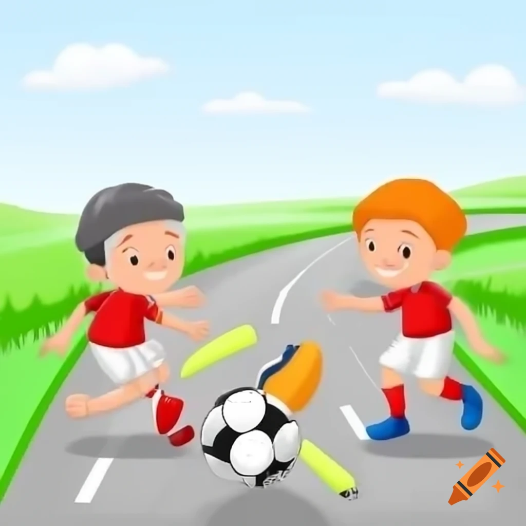 Children playing football on a road