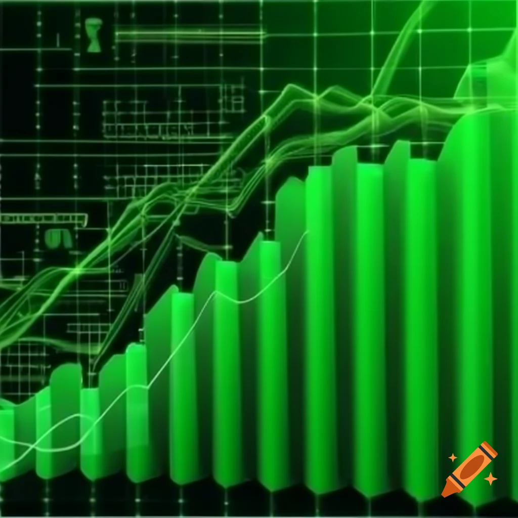 2D green data texture with numbers and zigzag chart on black background