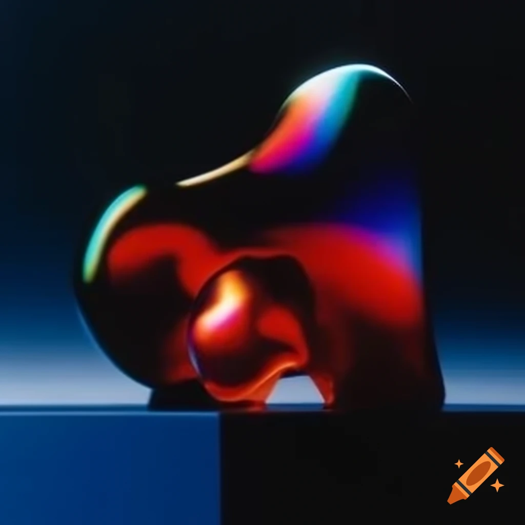 Iridescent red glass statue in pop surreal 2000's photography style