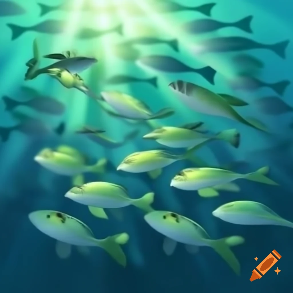 School of fish swimming together in water