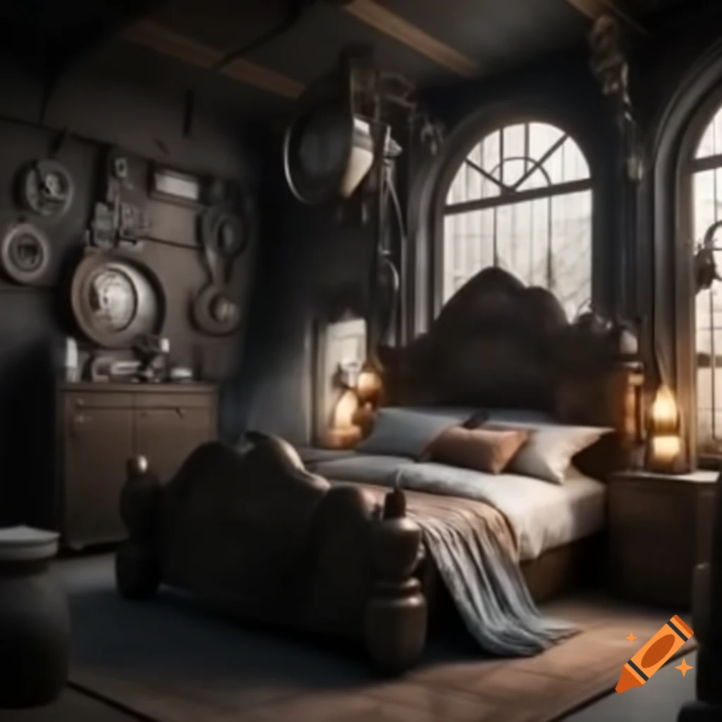 Steampunk style bedroom interior design