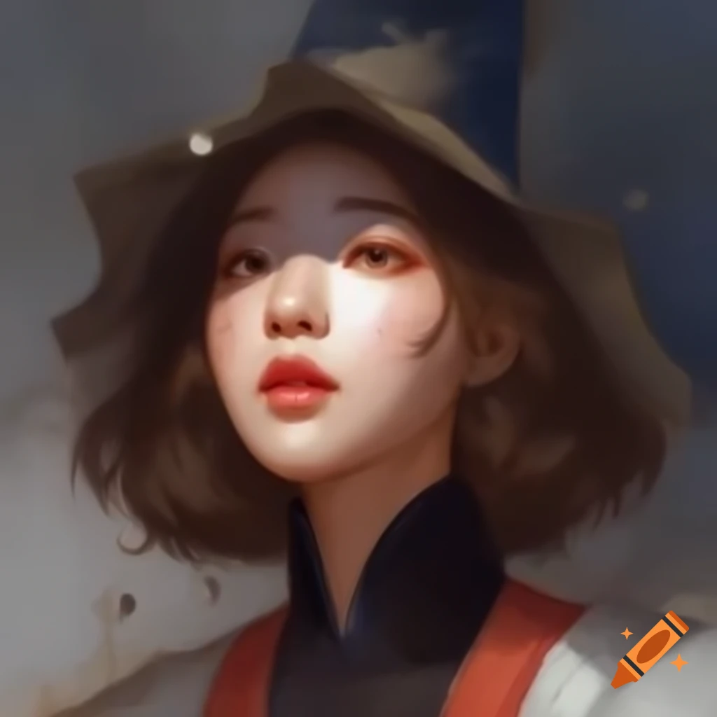 Detailed digital portrait of a charming Korean woman in watercolor style