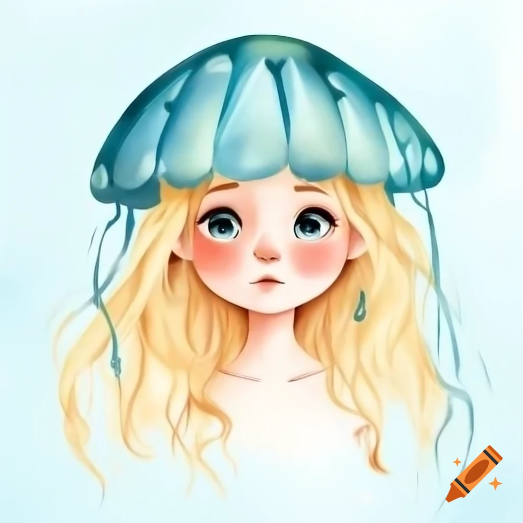 Girl with blonde hair and grey eyes wearing a jellyfish-inspired hat