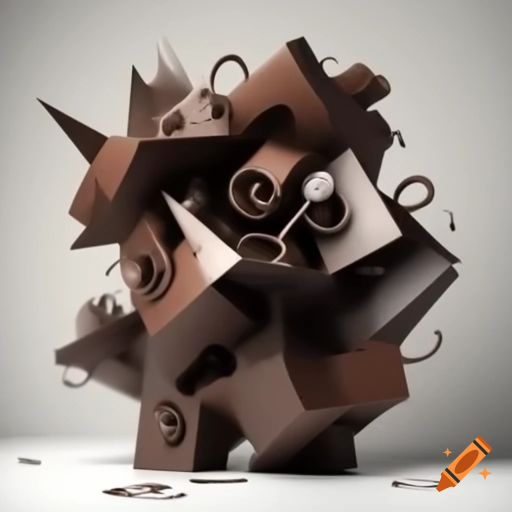 Abstract sculpture with sharp edges and hooked portions