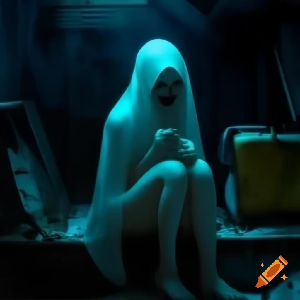 Ghostly woman in 1940s style with neon colors and experimental damage