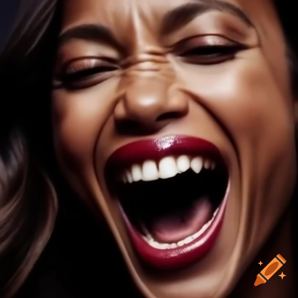Zoe Saldana laughing heartily with sparkling eyes