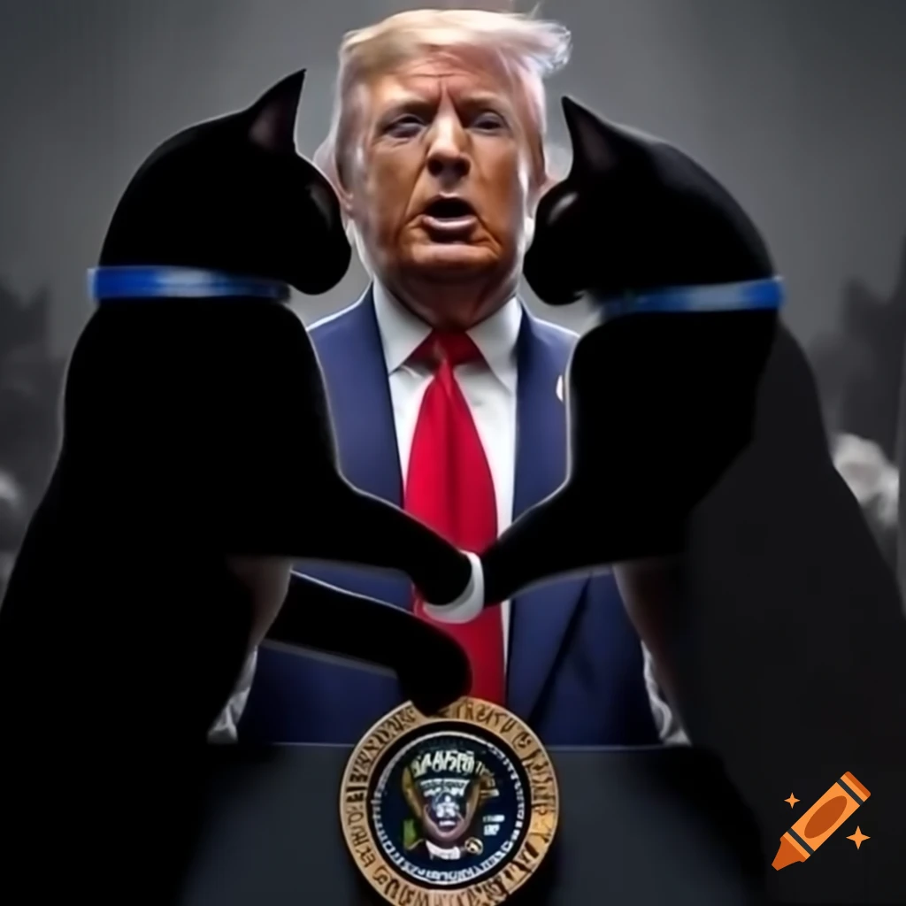 Political satire depicting Trump in a comical fight to save cats
