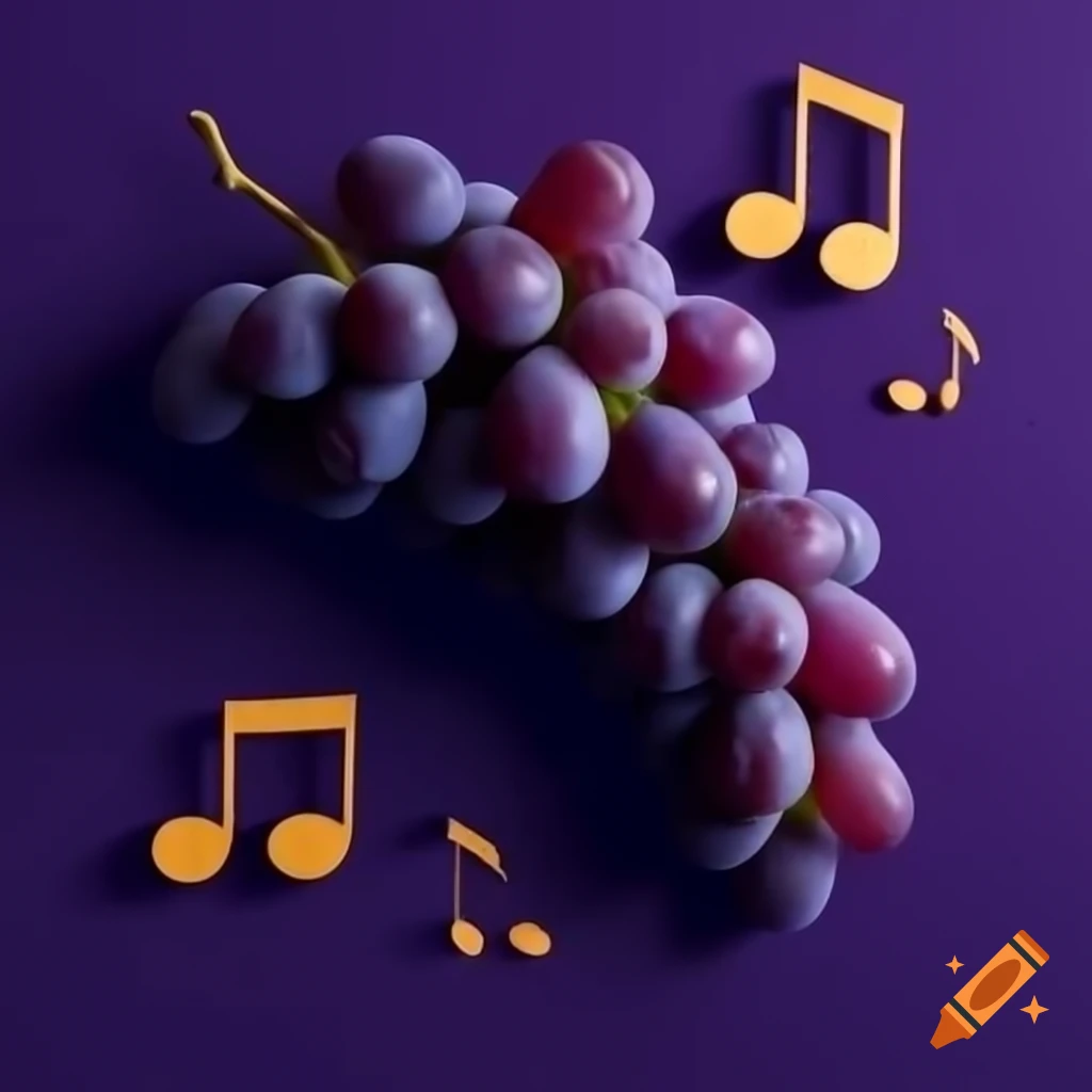 Delicious purple grapes with a musical theme
