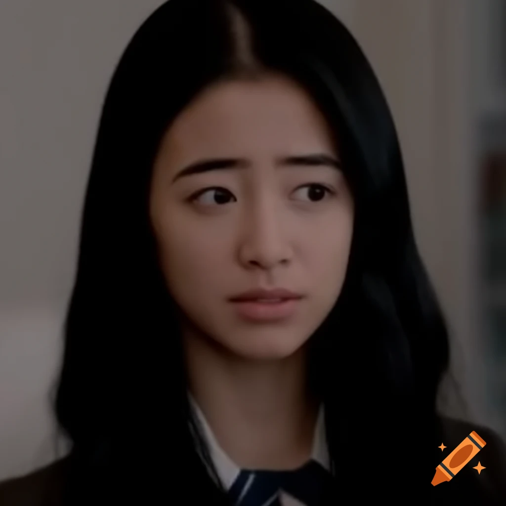 Person with long black hair playfully annoying a friend named Maddy