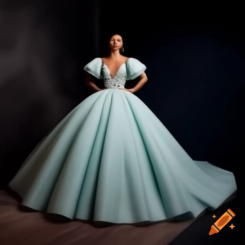 Elegant evening ball gown in studio setting