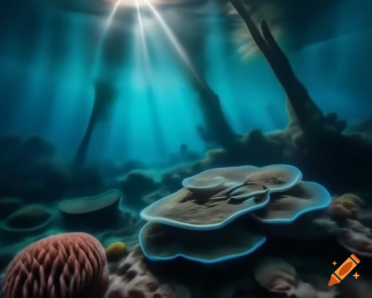 Mystical saltwater lake in the ocean with colorful fish and coral