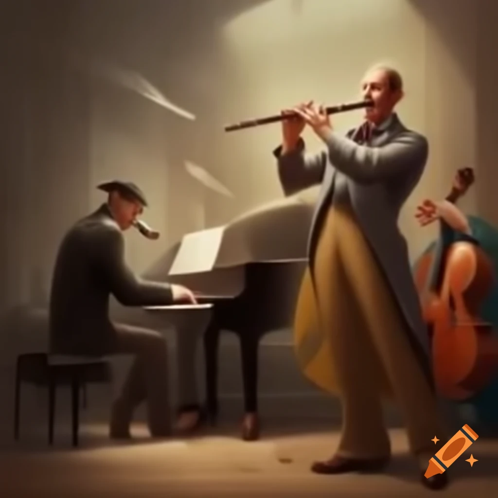 Flute player observes musicians in conflict