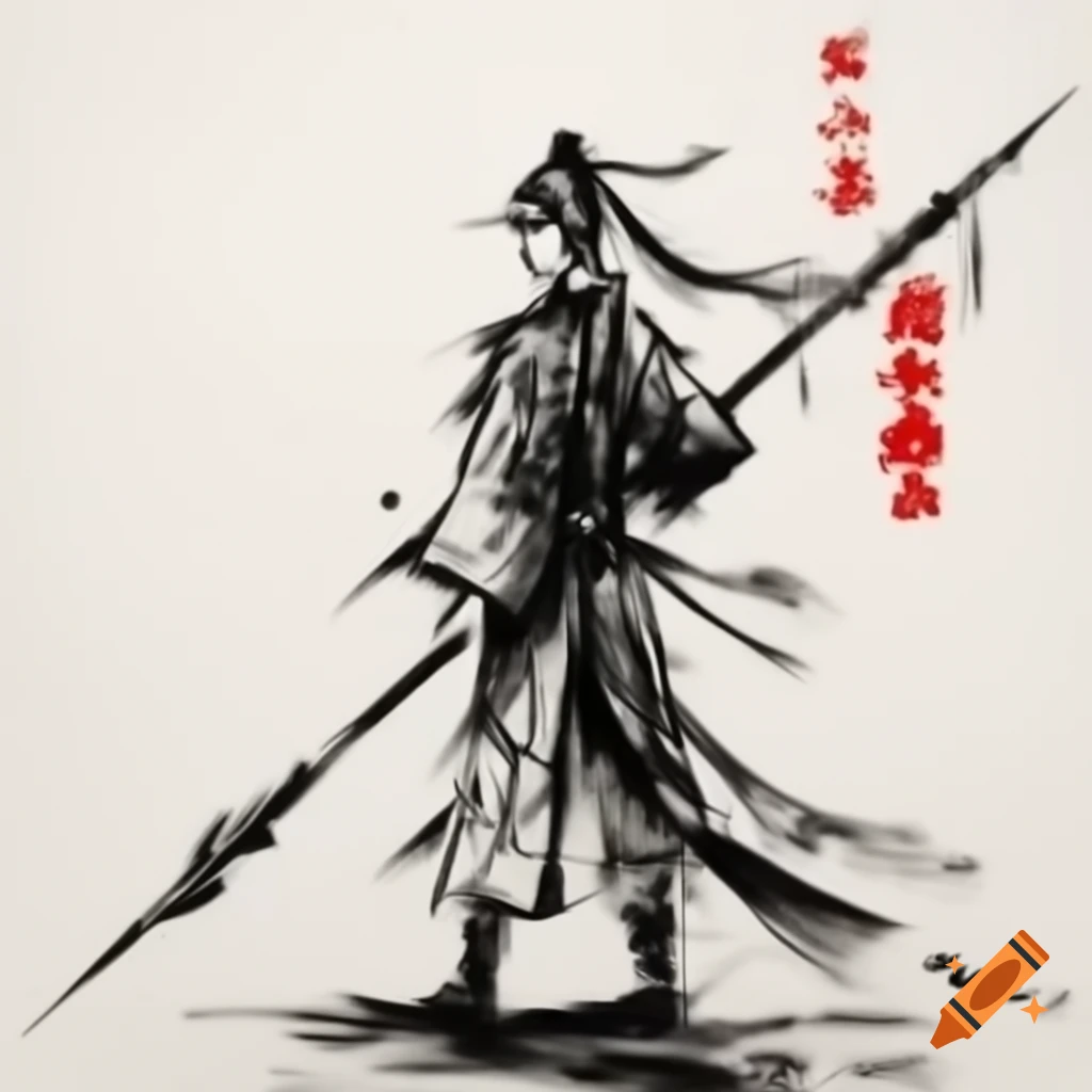 Ink painting of traditional Chinese long spear