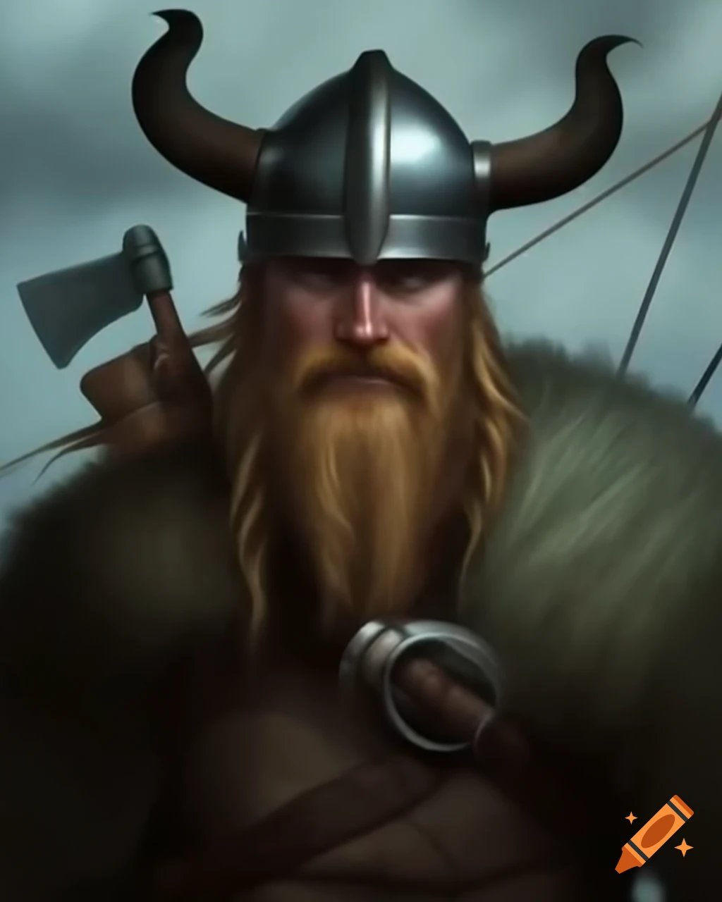 Viking archer holding a bow without a helmet