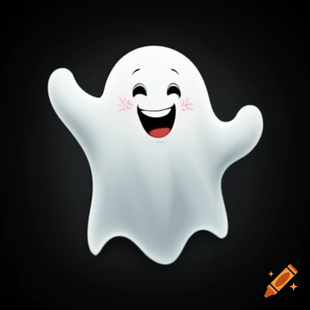 Cheering happy ghost on black background