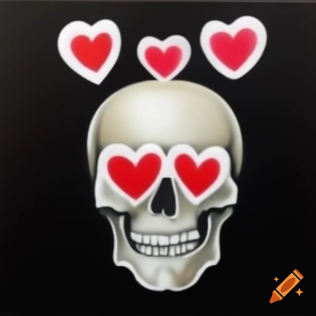 Skull with heart-shaped eyes