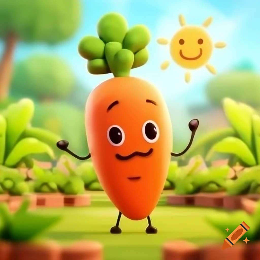 Cheerful carrot character with smiling face in cartoon style
