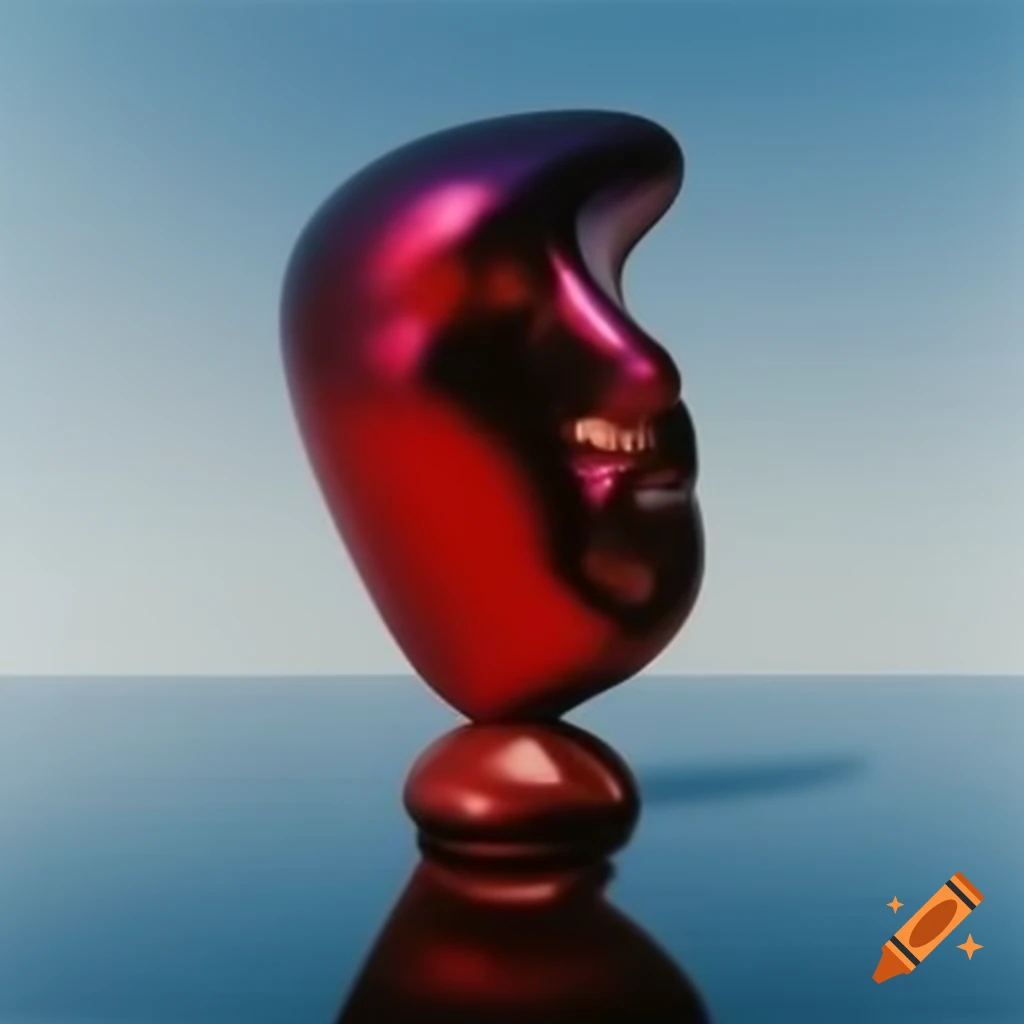 Iridescent red glass statue in pop surreal 2000's photography style