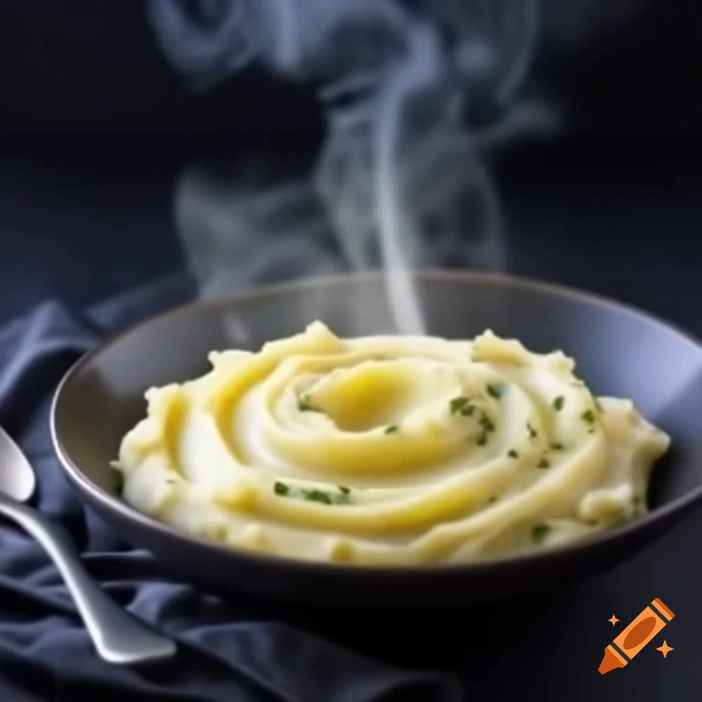 Steaming mashed potatoes with a fluffy texture