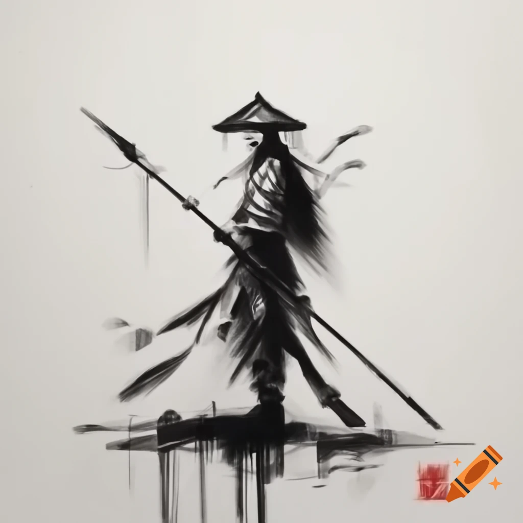 Traditional ink painting of a Chinese long spear