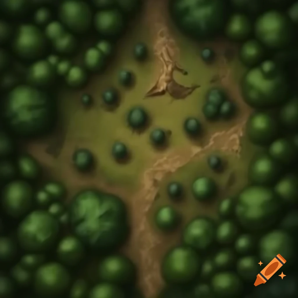 Dungeons and dragons styled battle map of open field with river on craiyon