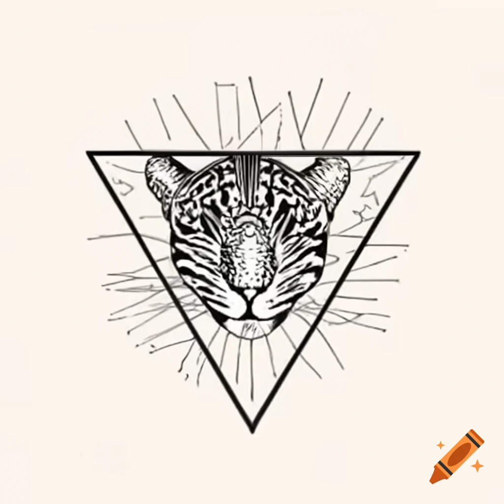Jaguar cat design inscribed in a geometric triangle