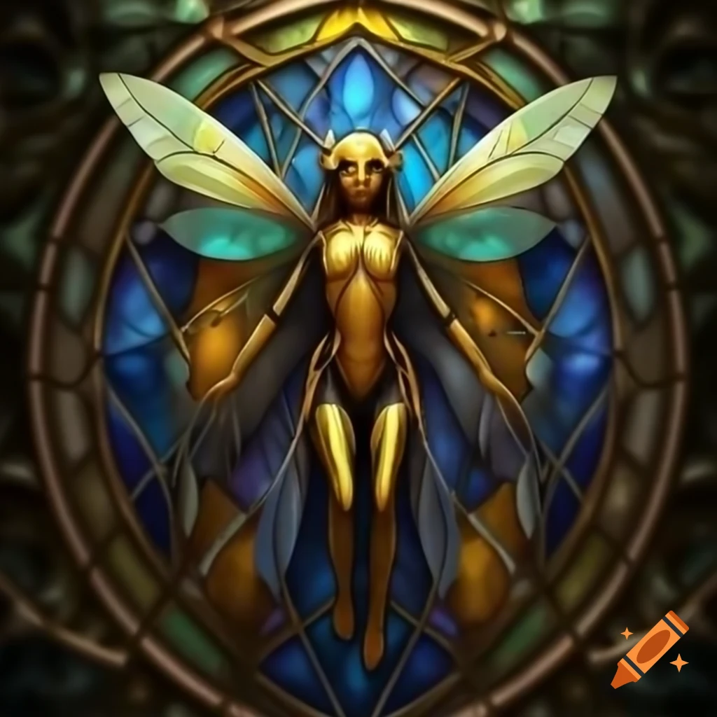 Fantasy angel with wasp features in stained glass style
