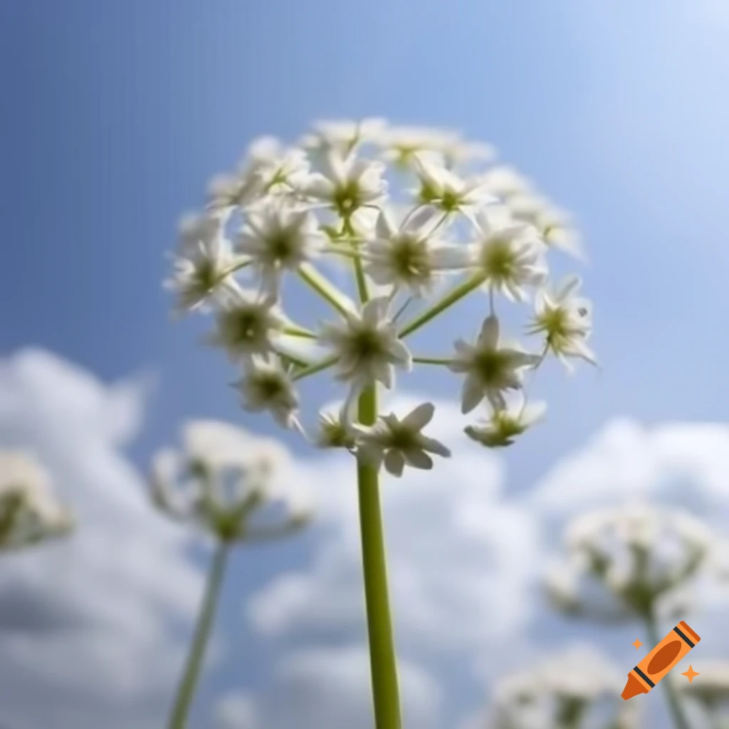 White flowers against blue grey skies