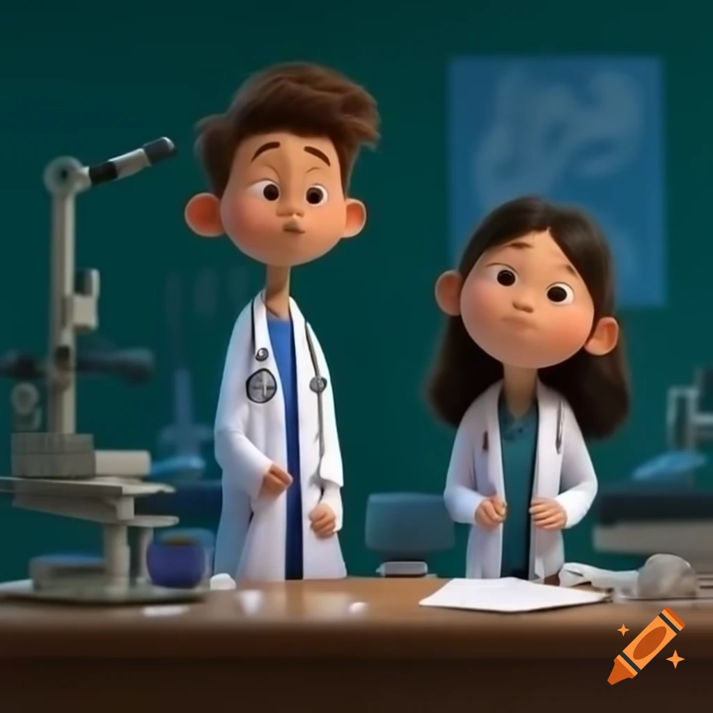 Curious boy and fearless girl discovering biomedical engineering with doctors