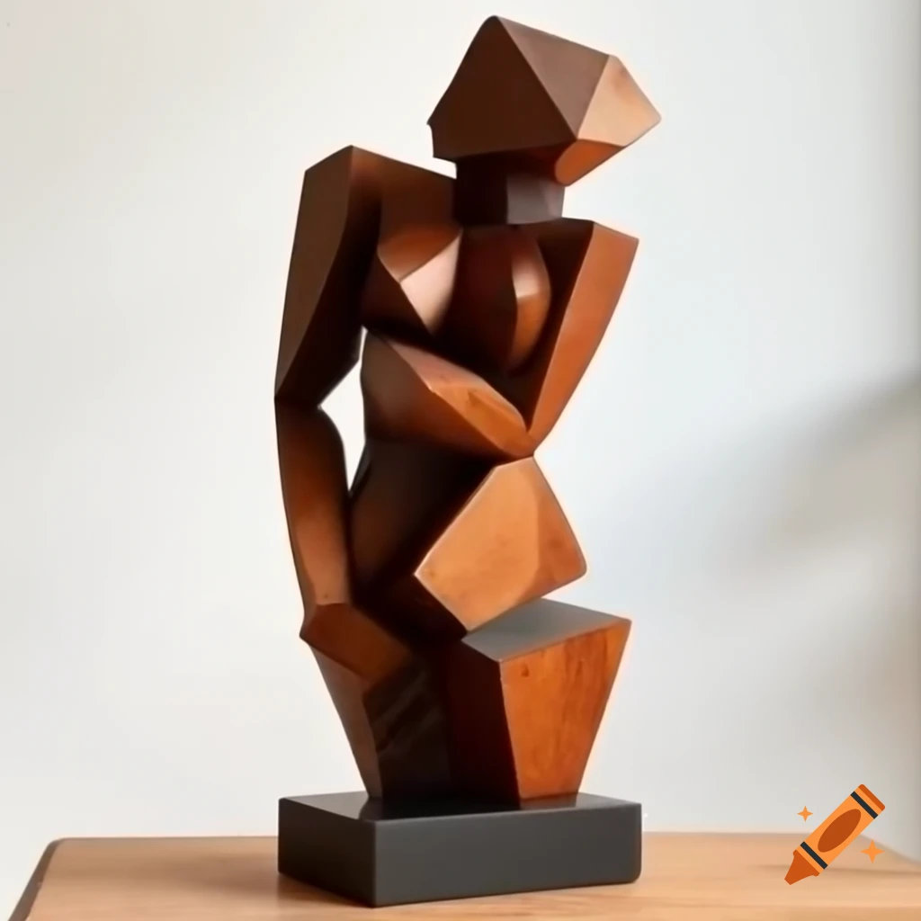 Cubist sculpture of female figure in painted wood