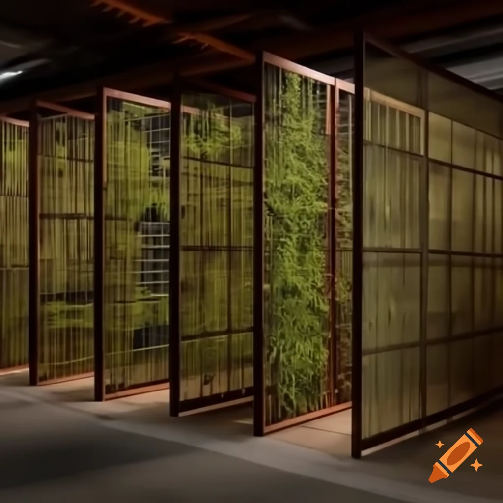 Room divider made of stacked toothbrushes in industrial setting