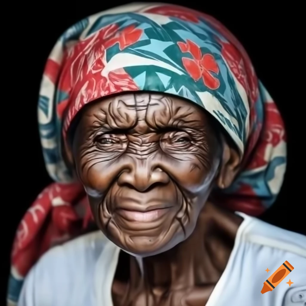 Elderly Haitian woman wearing a scarf
