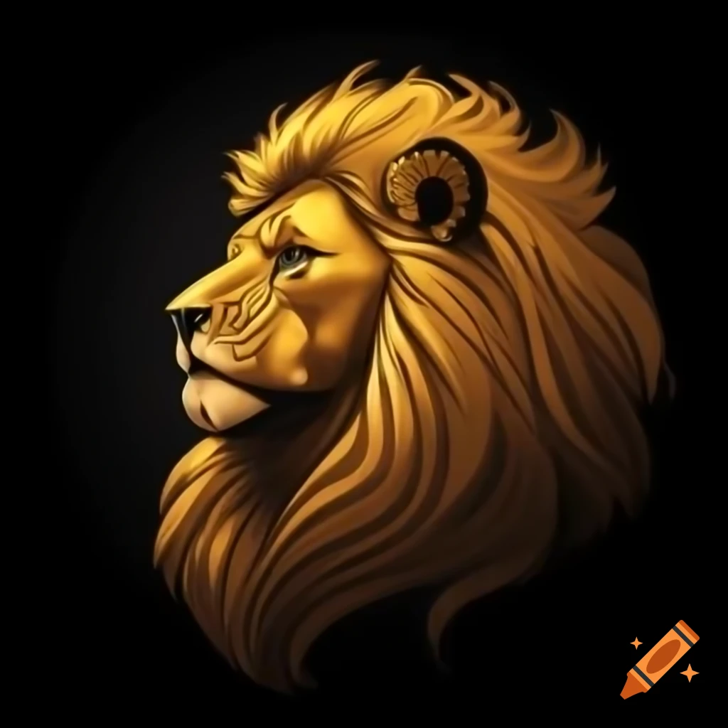 Detailed golden lion head with powerful gaze